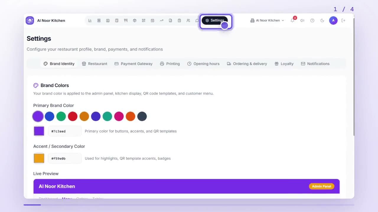 Dashboard with the Settings tab highlighted in the left menu